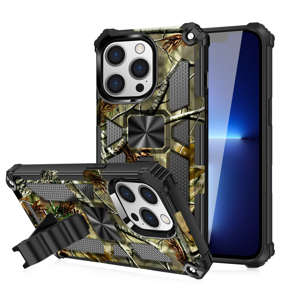 Built-in Kickstand TPU Case with Magnetic Mount for APPLE IPHONE 13 PRO in Tree leaf patterns