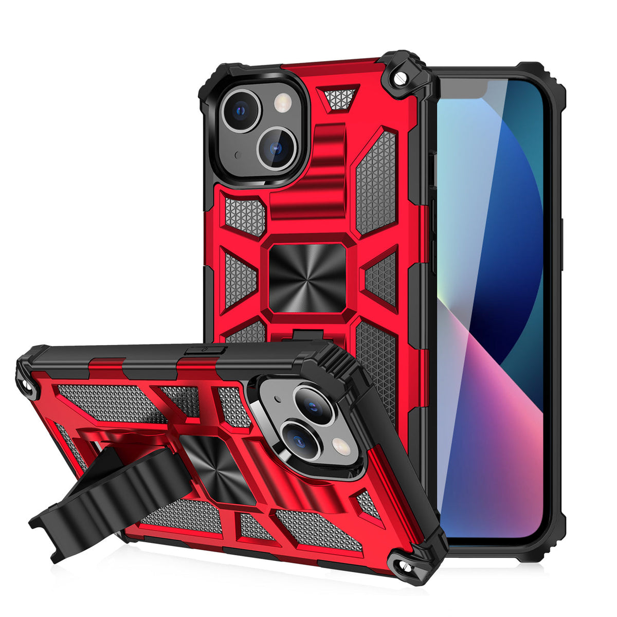 Built-in Kickstand TPU Case with Magnetic Mount for APPLE IPHONE 13 in Red
