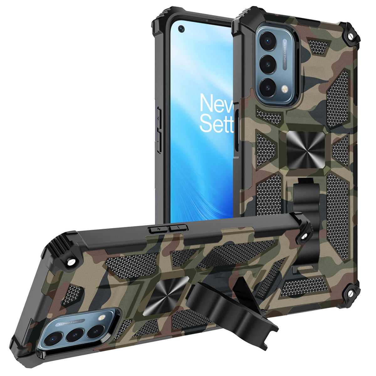 Built-in Kickstand TPU Case with Magnetic Mount for ONEPLUS NORD N200 5G in Camouflage