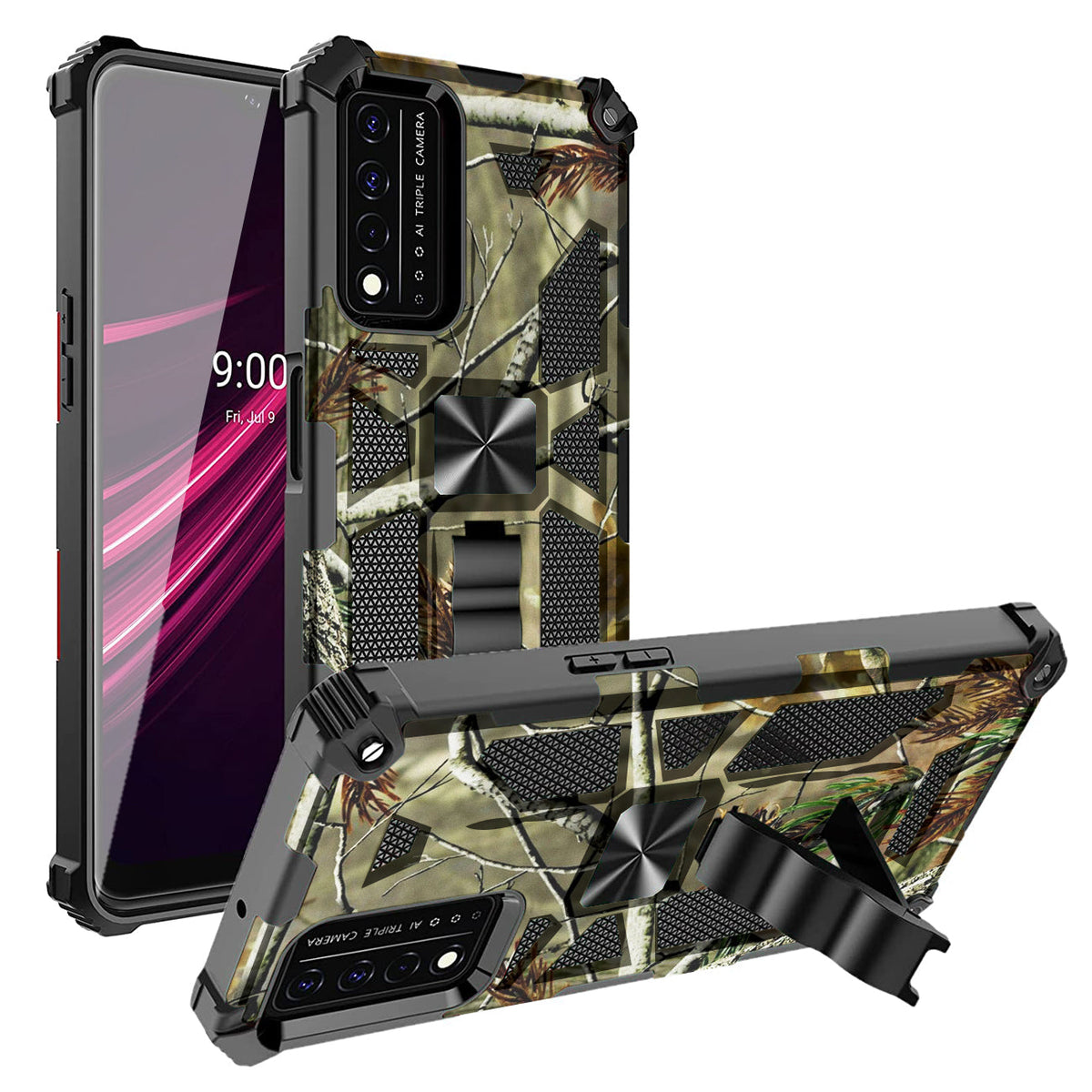 Built-in Kickstand TPU Case with Magnetic Mount for REVVL 5G in Tree leaf patterns