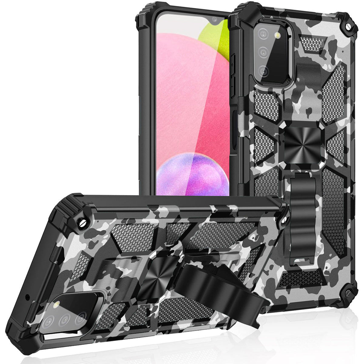 Built-in Kickstand TPU Case with Magnetic Mount for SAMSUNG GALAXY A02S in Camouflage