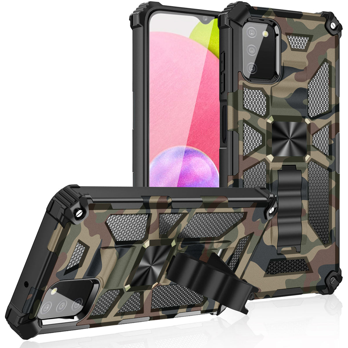 Built-in Kickstand TPU Case with Magnetic Mount for SAMSUNG GALAXY A02S in Camouflage