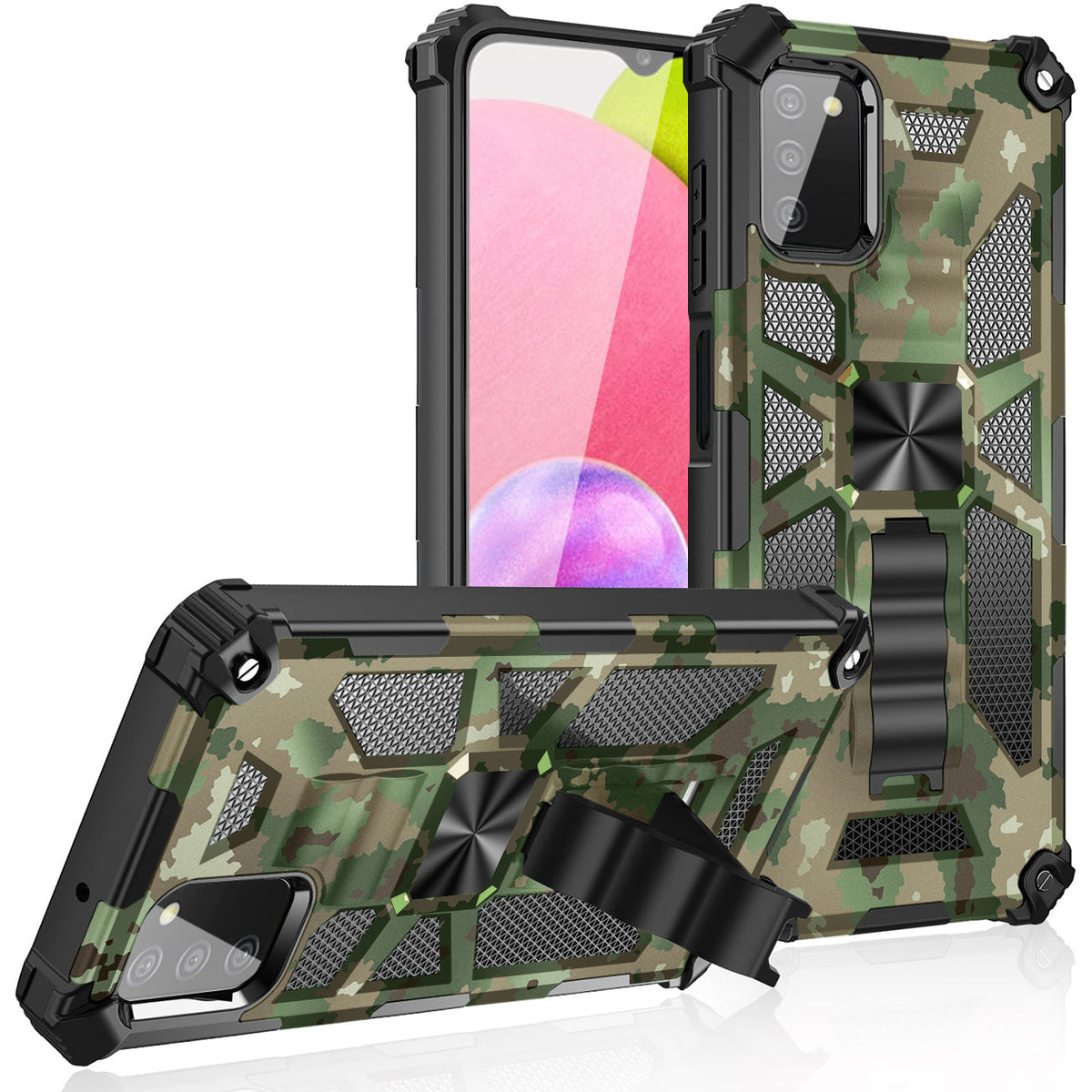 Built-in Kickstand TPU Case with Magnetic Mount for SAMSUNG GALAXY A02S in Camouflage