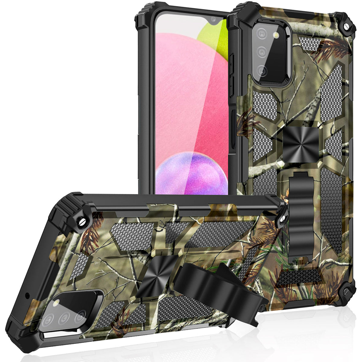 Built-in Kickstand TPU Case with Magnetic Mount for SAMSUNG GALAXY A02S in Tree leaf patterns