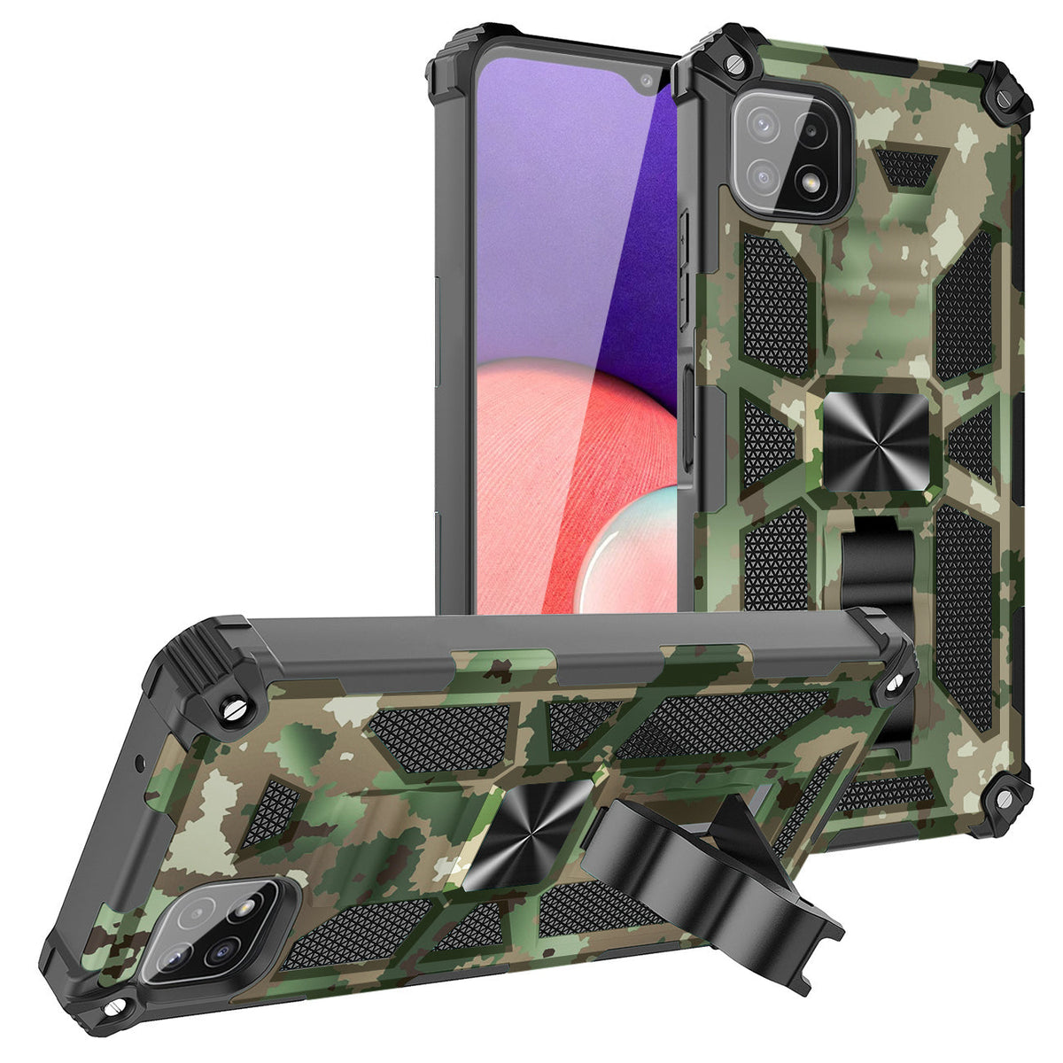 Built-in Kickstand TPU Case with Magnetic Mount for SAMSUNG GALAXY A22 5G in Camouflage
