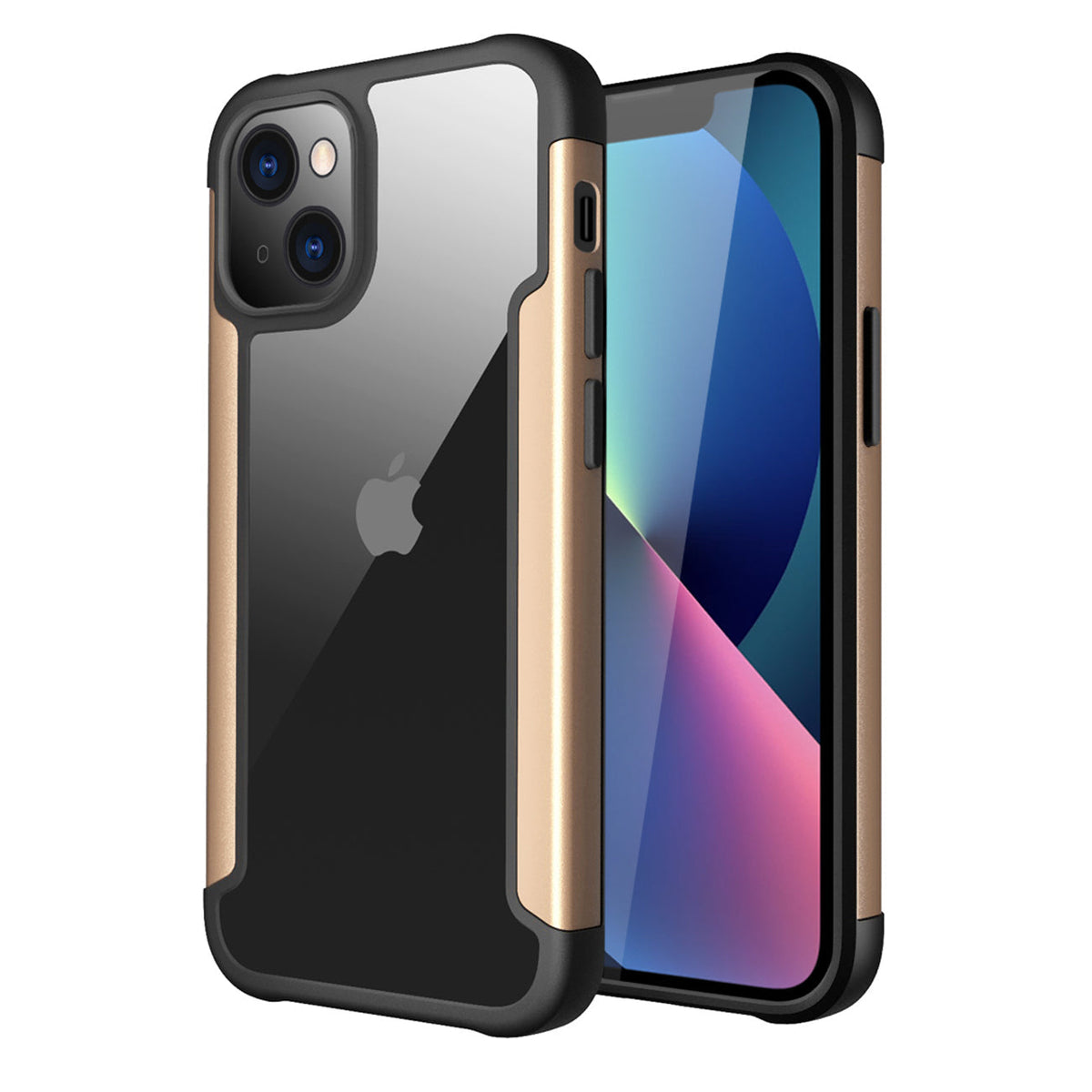High Quality Clean PC,TPU and Metal Bumper Case For iPhone 13 Mini In Gold