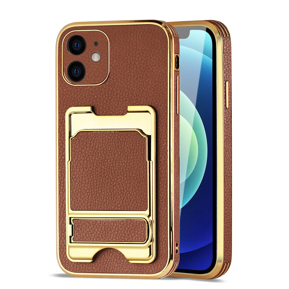 Reiko IPHONE 12 Leather Case with Card Holder In Brown