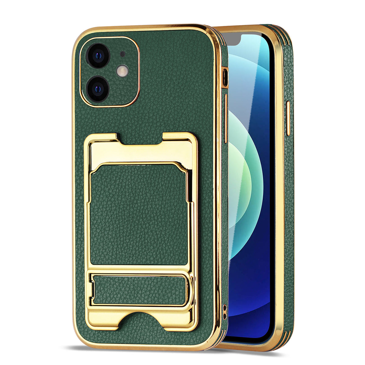Reiko IPHONE 12 Leather Case with Card Holder In Green