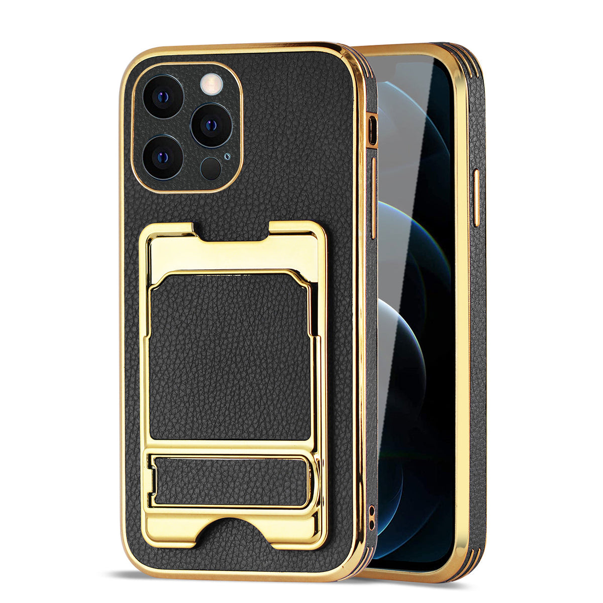 Reiko IPHONE 12 Pro Leather Case with Card Holder In Black