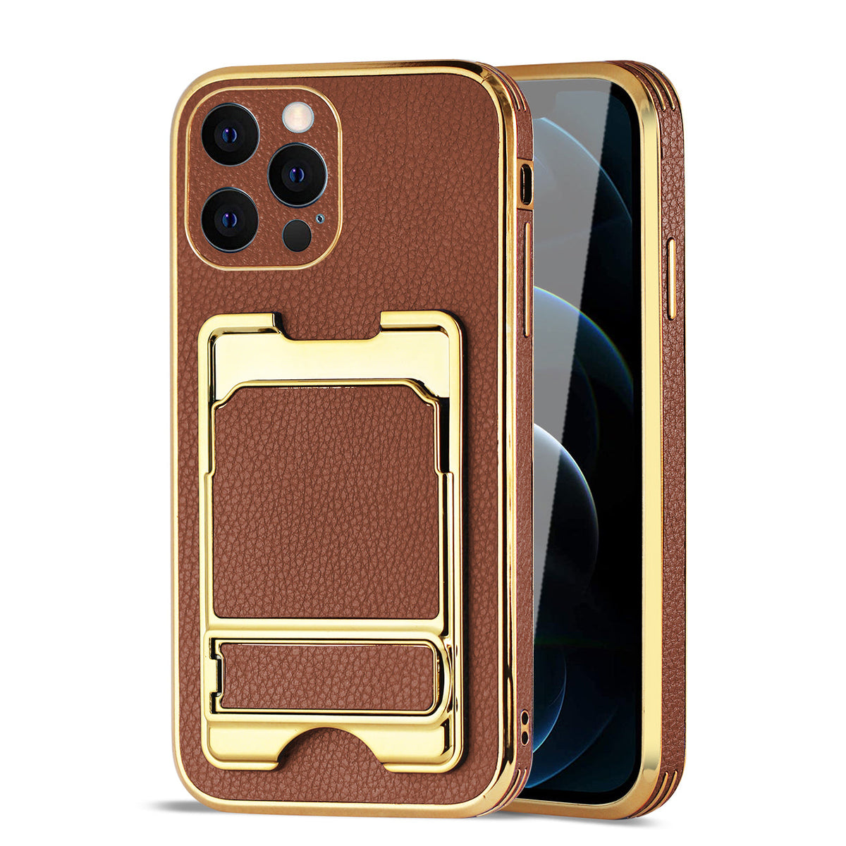Reiko IPHONE 12 Pro Leather Case with Card Holder In Brown