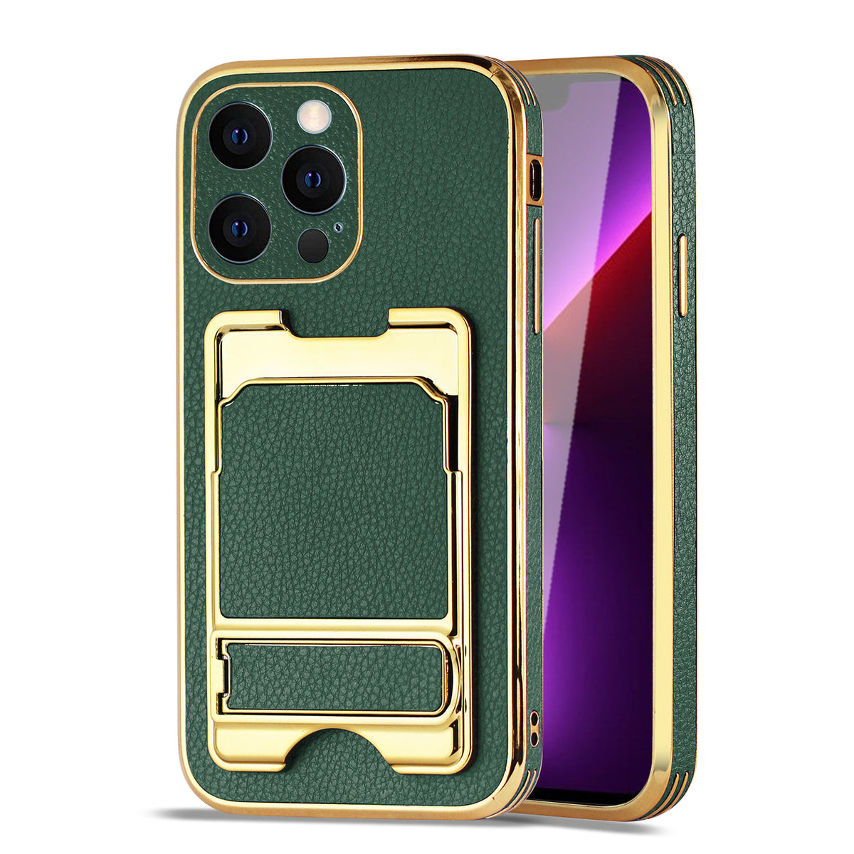 Reiko IPHONE 13 Pro Leather Case with Card Holder In Green