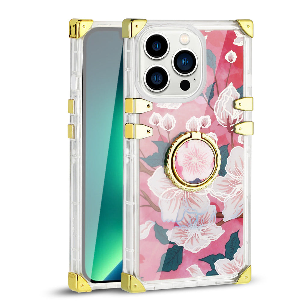 Reiko IPHONE 13 Floral Print Case with Ring Holder In Hot Pink