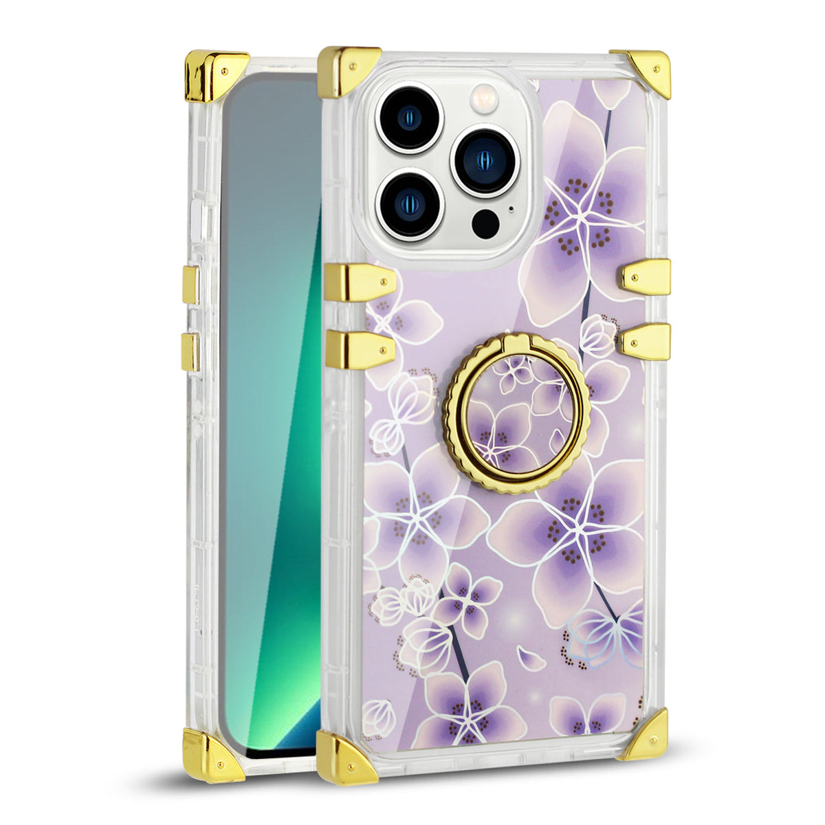 Reiko IPHONE 13 Pro Floral Print Case with Ring Holder In Purple