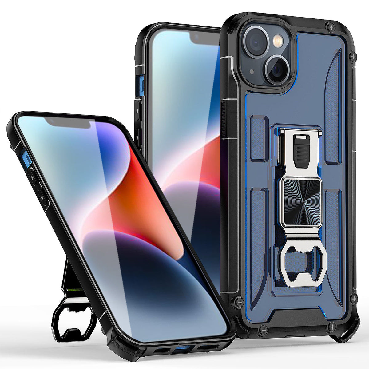 Kickstand Ring Holder/Bottle Opener with Magnetic Car Mount for IPHONE 14  In Blue