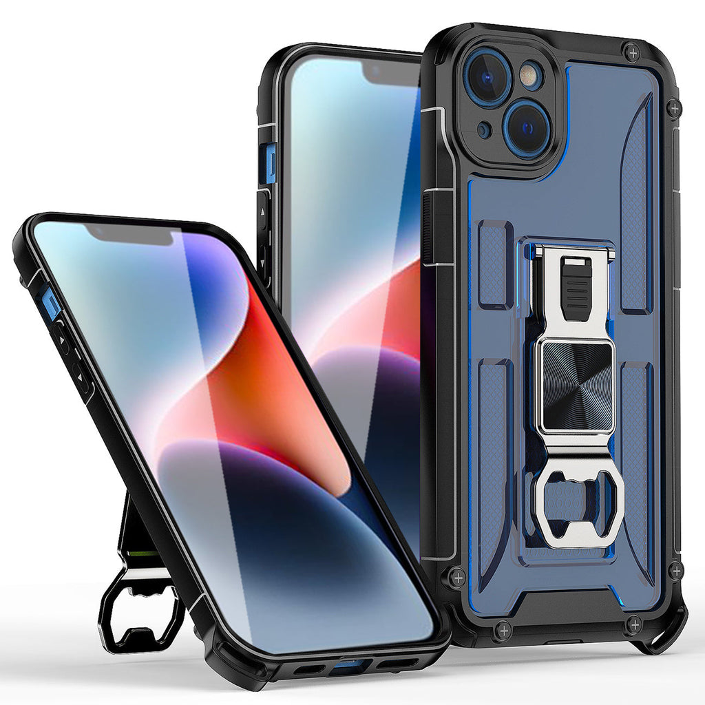 Kickstand Ring Holder/Bottle Opener with Magnetic Car Mount for IPHONE 14 PLUS In Blue