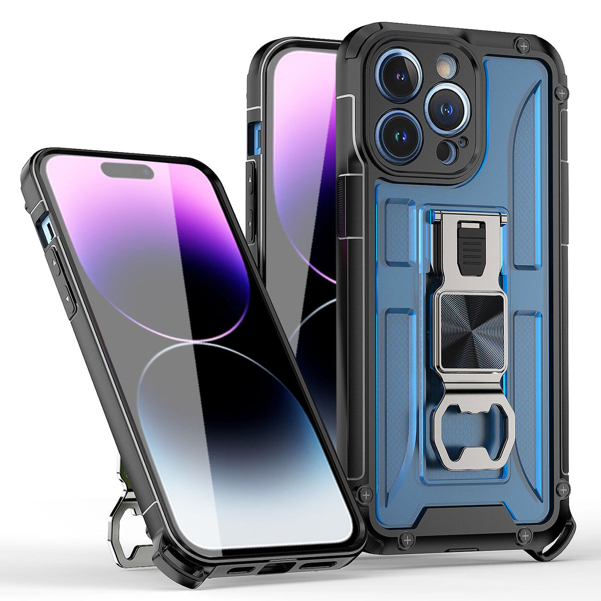 Kickstand Ring Holder/Bottle Opener with Magnetic Car Mount for IPHONE 14 PRO MAX In  Blue
