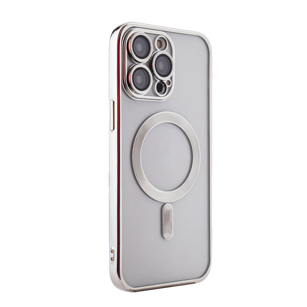 Magnetic Wireless Charging TPU Bumper Case For iPhone 14 Pro Max In Silver