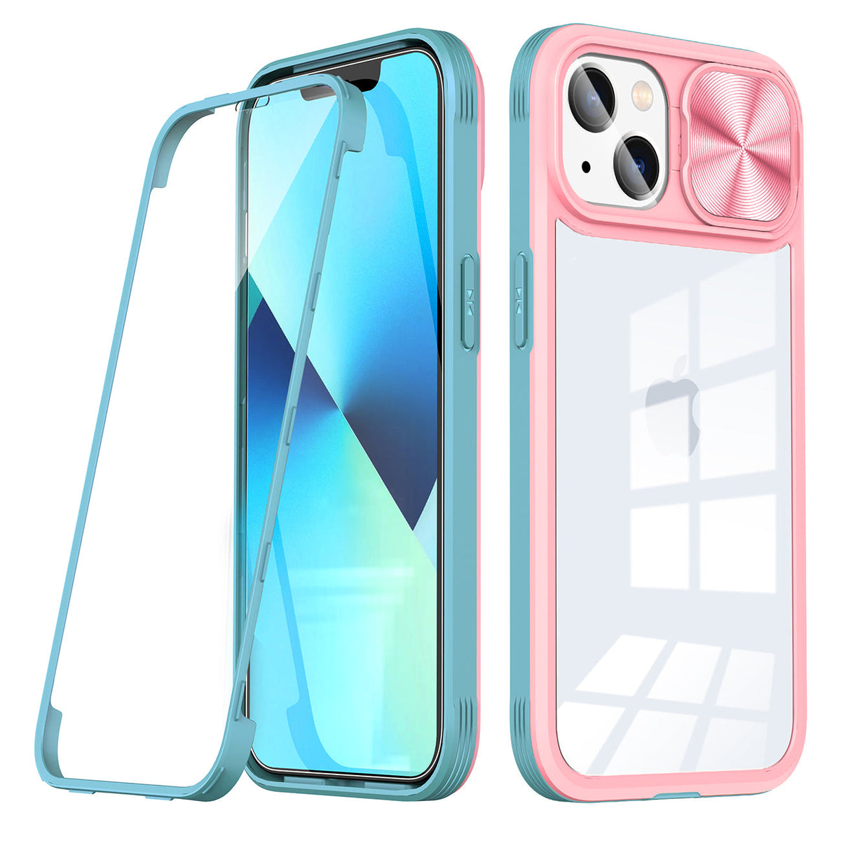 Full Protection With Mobile Phone Protective Film Slide Camera Lens Phone Case For iPhone 14 In Pink