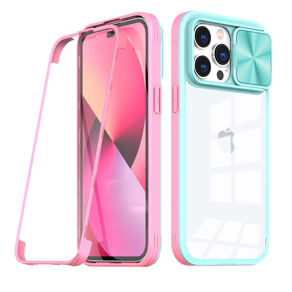 Full Protection With Mobile Phone Protective Film Slide Camera Lens Phone Case For iPhone 14 Pro In Blue