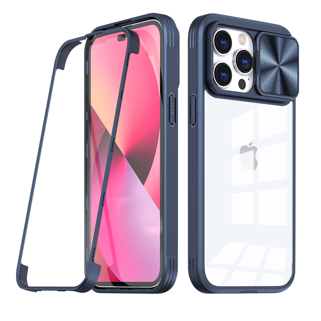 Full Protection With Mobile Phone Protective Film Slide Camera Lens Phone Case For iPhone 14 Pro In Navy