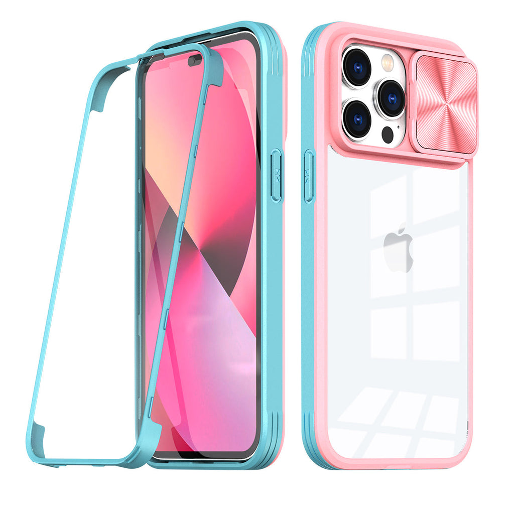 Full Protection With Mobile Phone Protective Film Slide Camera Lens Phone Case For iPhone 14 Pro In Pink
