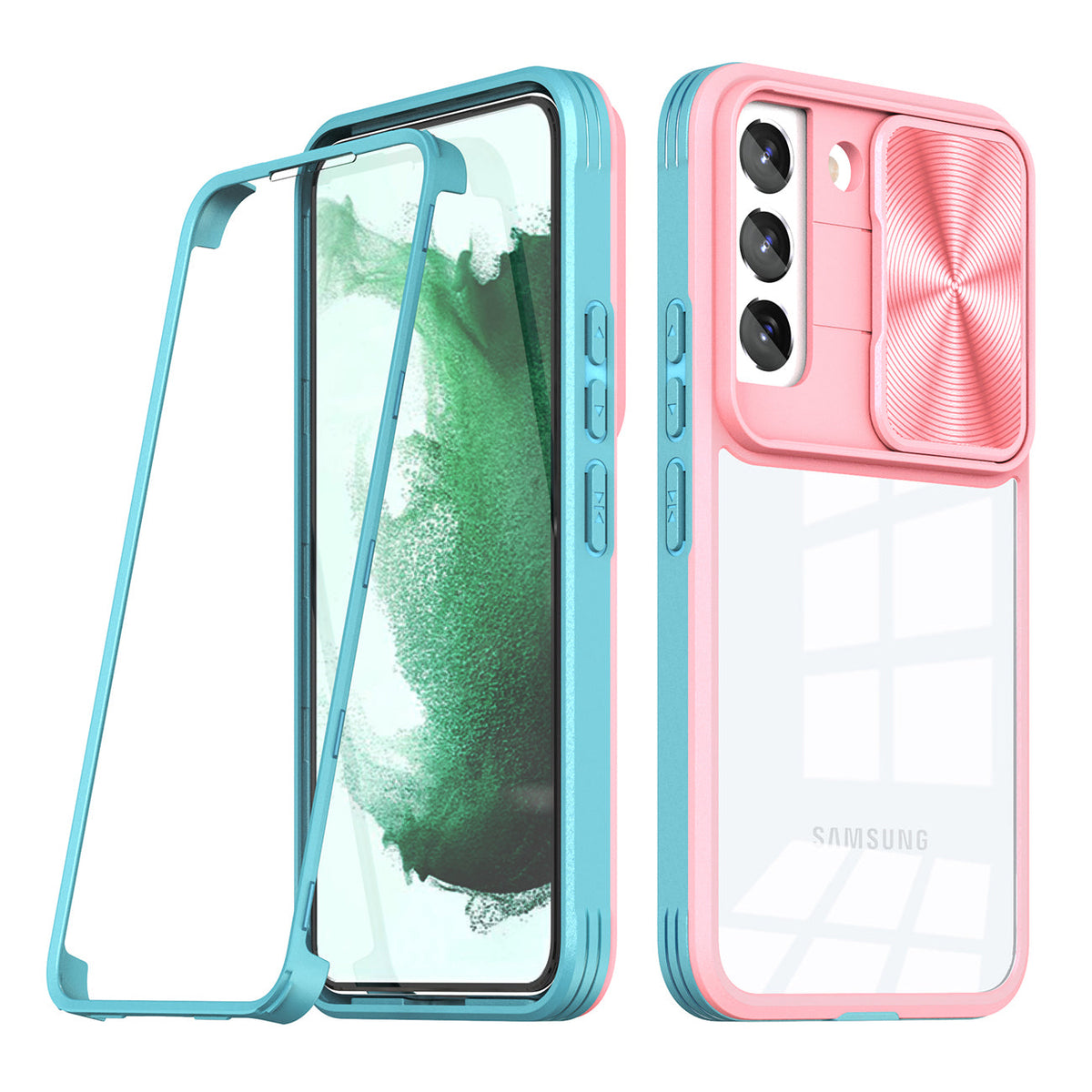 Full Protection With Mobile Phone Protective Film Slide Camera Lens Phone Case For Samsung Galaxy S 22 Plus In Pink