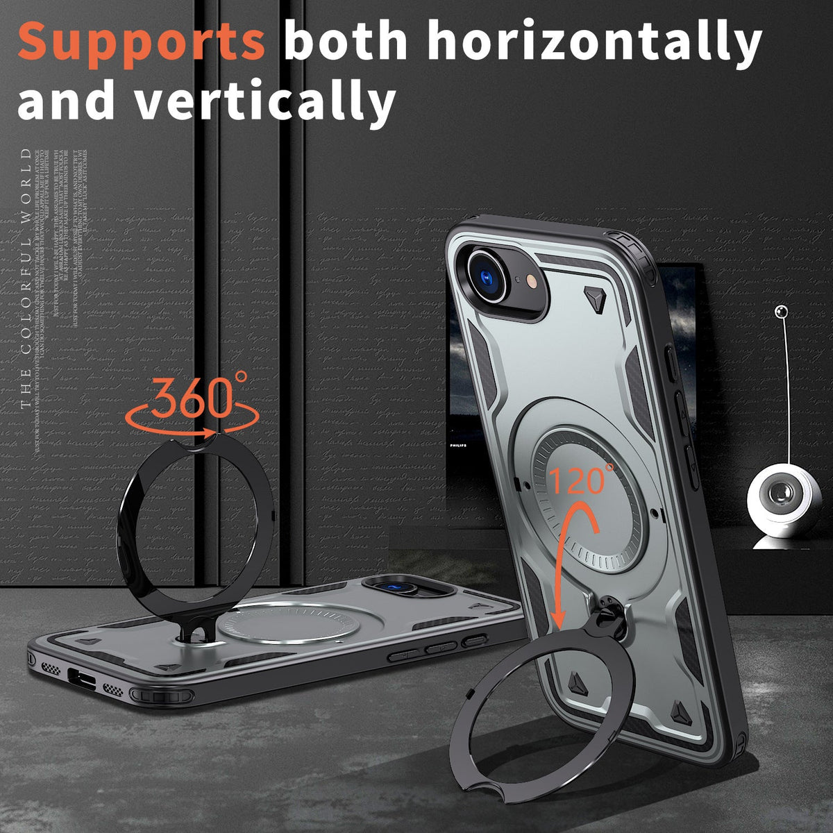 Reiko 360???? Rotating Magnetic Versatile Stand Gray Compatible with iPhone 16E  & iPhone 17E