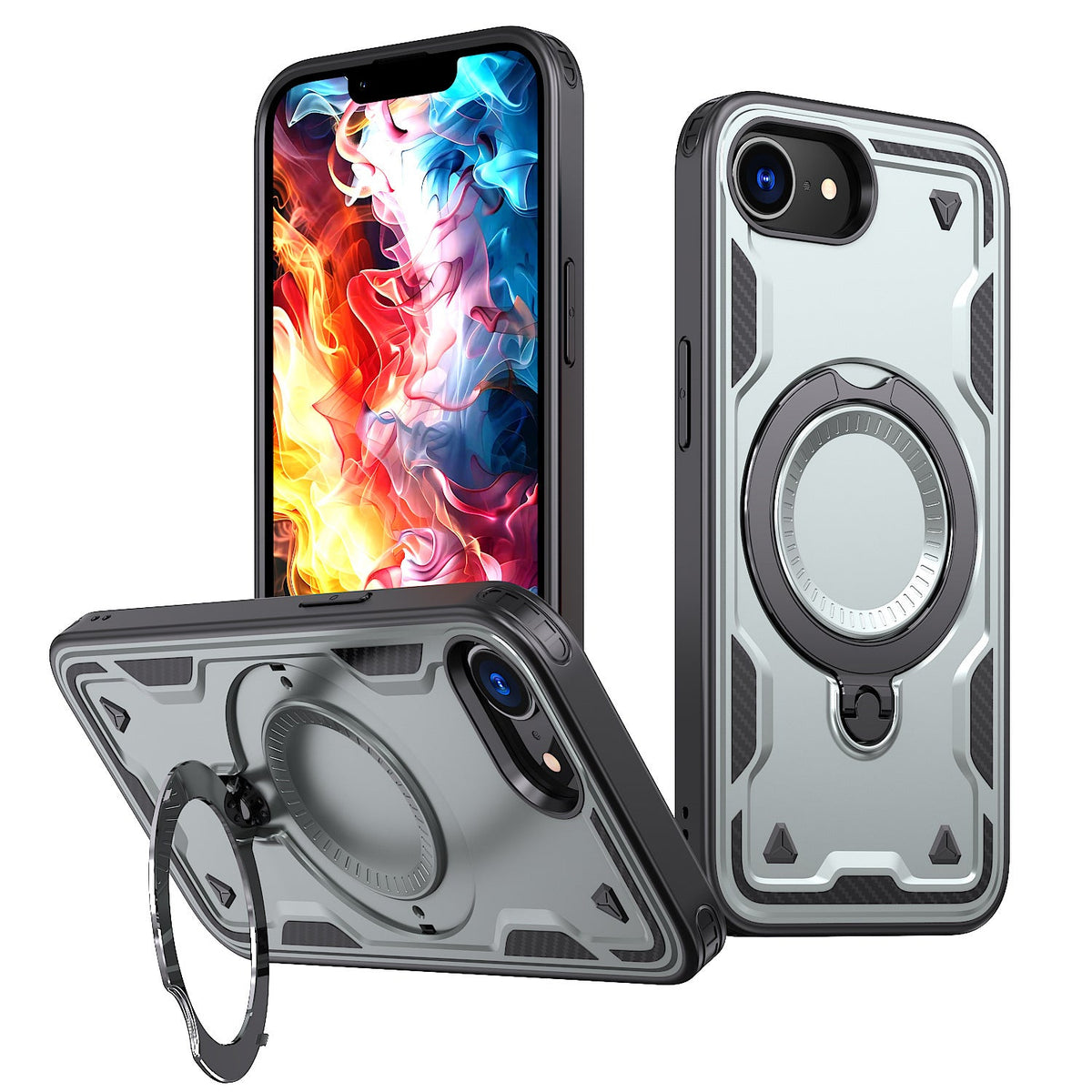 Reiko 360???? Rotating Magnetic Versatile Stand Gray Compatible with iPhone 16E & iPhone 17E