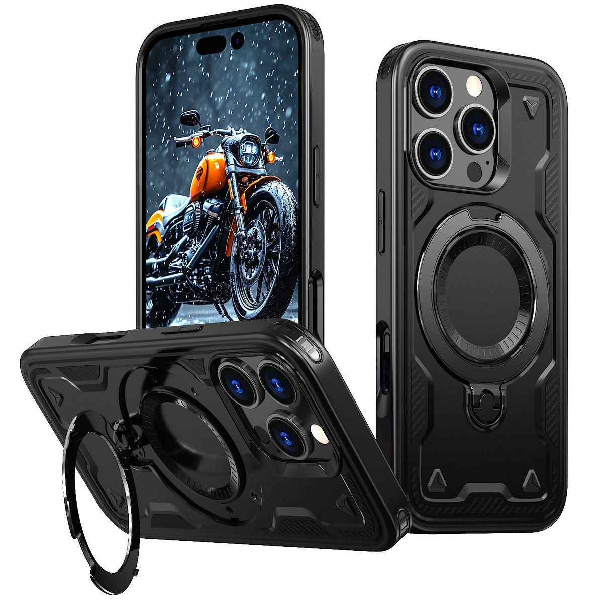 Reiko 360-degree Rotating Magnetic Versatile Stand Black Compatible with  iPhone 17.  SKU:PC73-IPH17BK