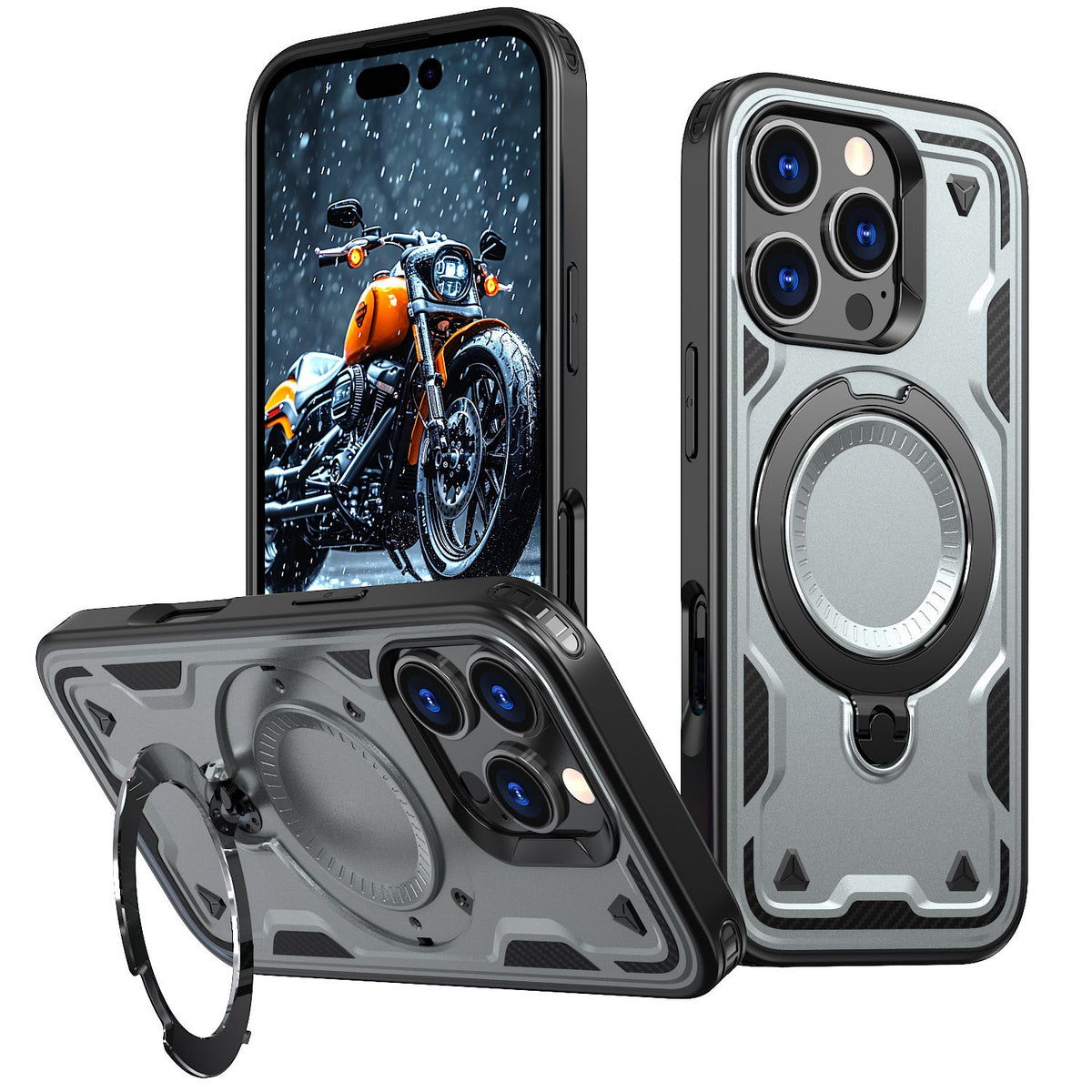 Reiko 360-degree Rotating Magnetic Versatile Stand Gray Compatible with iPhone 17. SKU:PC73-IPH17GY