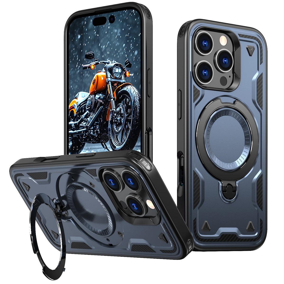 Reiko 360-degree Rotating Magnetic Versatile Stand Navy Blue Compatible with iPhone 17.  SKU:PC73-IPH17NV