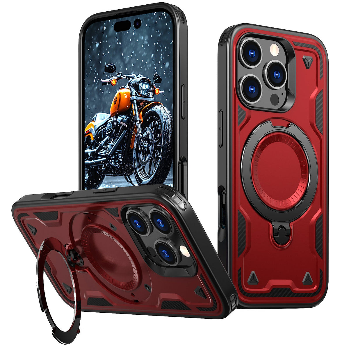 Reiko 360-degree Rotating Magnetic Versatile Stand Red Compatible with iPhone 17.  SKU:PC73-IPH17RD