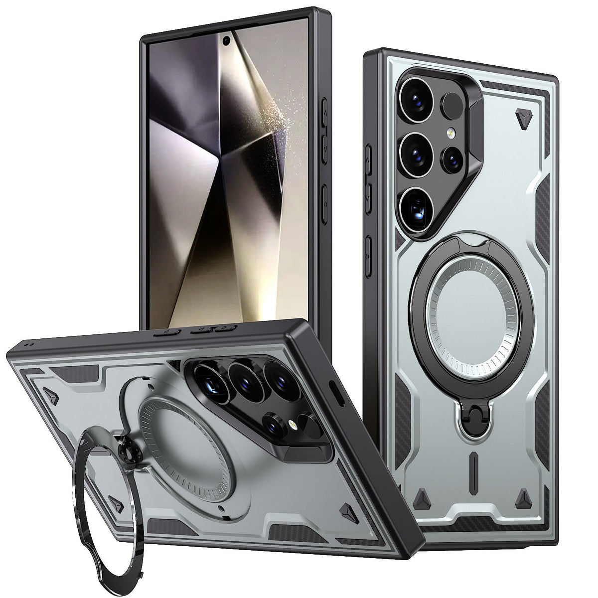 Reiko 360 Degree Rotating Magnetic Versatile Stand Gray Compatible with iPhone Samsung Galaxy A15 5G
