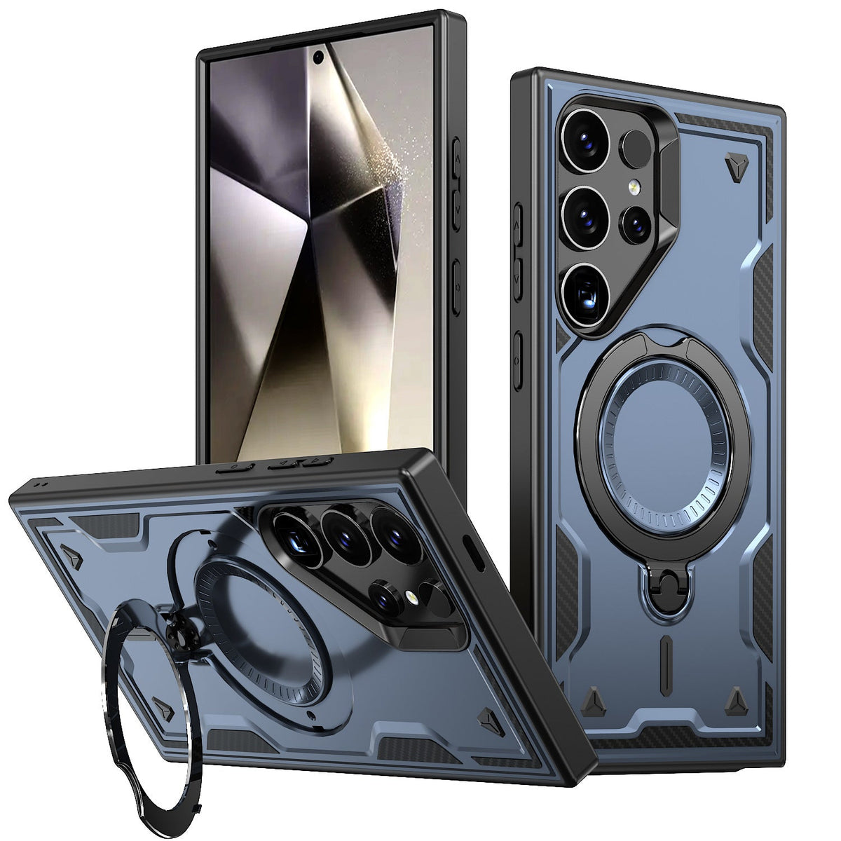Reiko 360 Degree Rotating Magnetic Versatile Stand Navy Blue Compatible with Samsung Galaxy S25