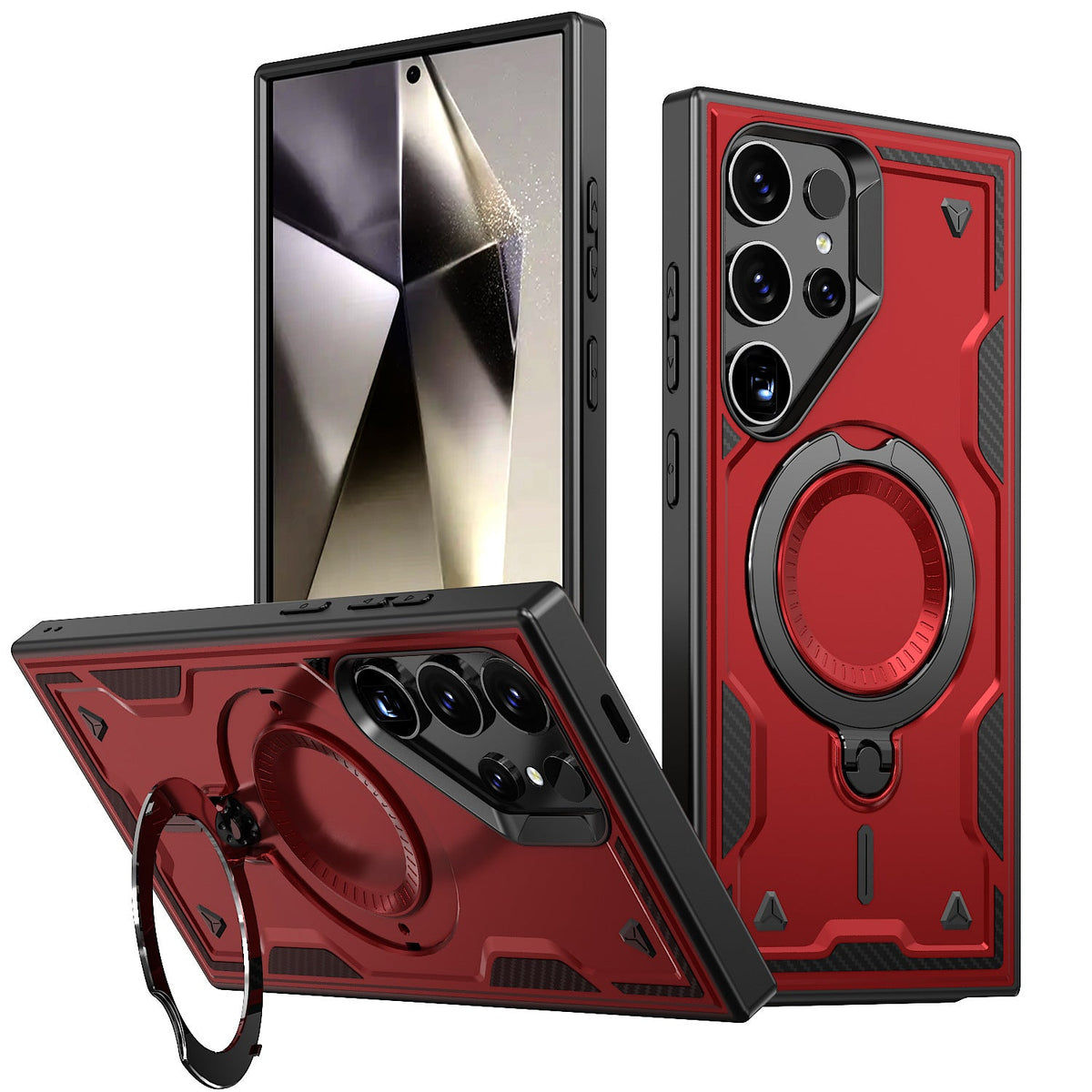 Reiko 360 Degree Rotating Magnetic Versatile Stand Red Compatible with iPhone Samsung Galaxy S25 Plus