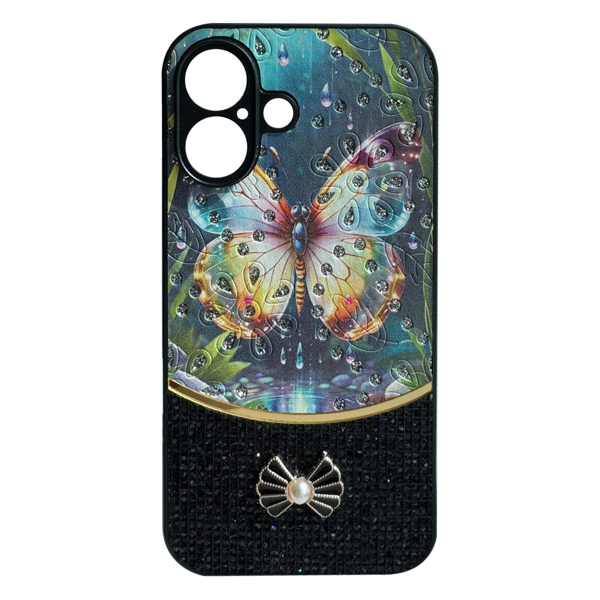Sparkle Glitter Bling  Phone Case in Black With Colorful Cover For iPhone 16 Plus