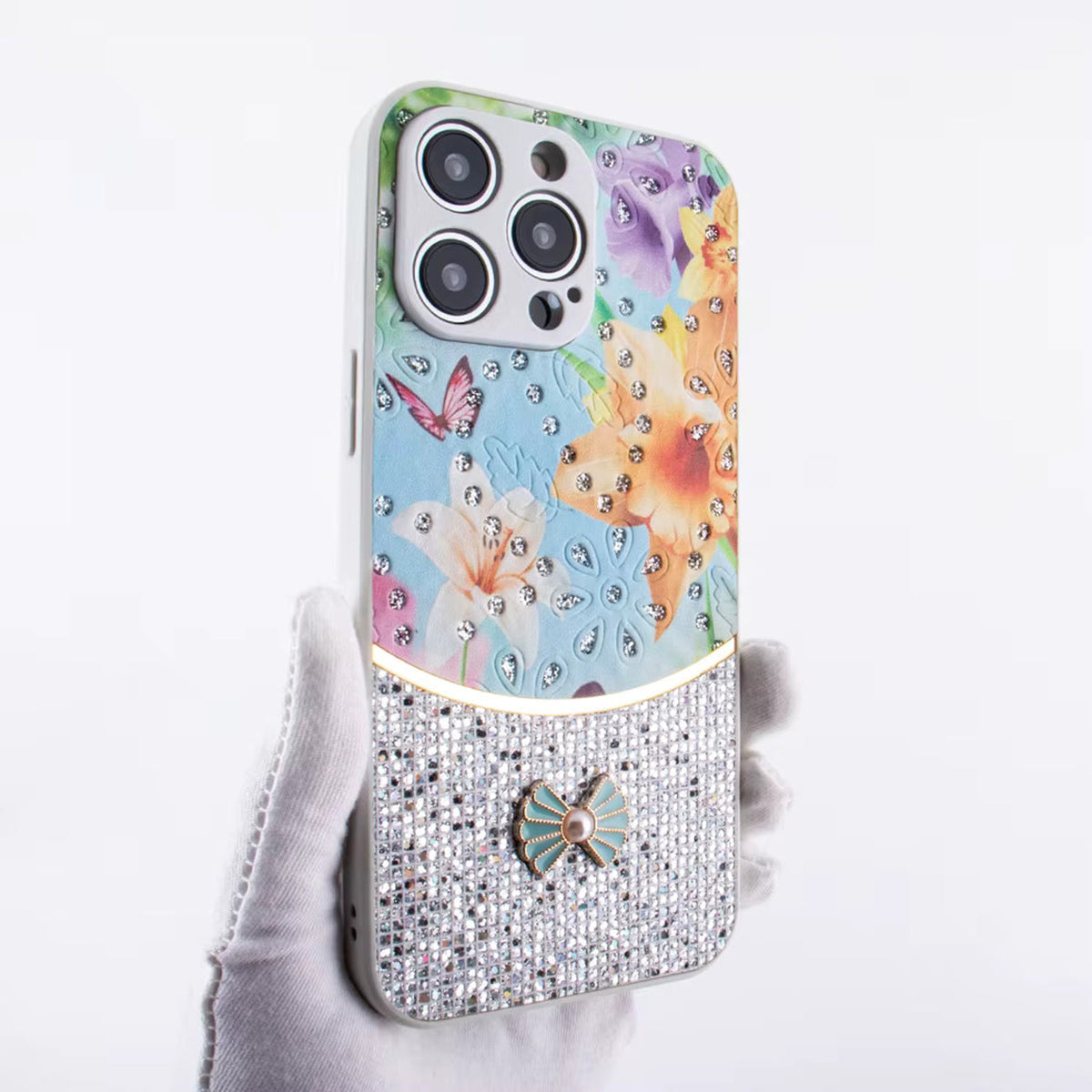 Sparkle Glitter Bling  Phone Case in White With Colorful Cover For iPhone 16 Pro