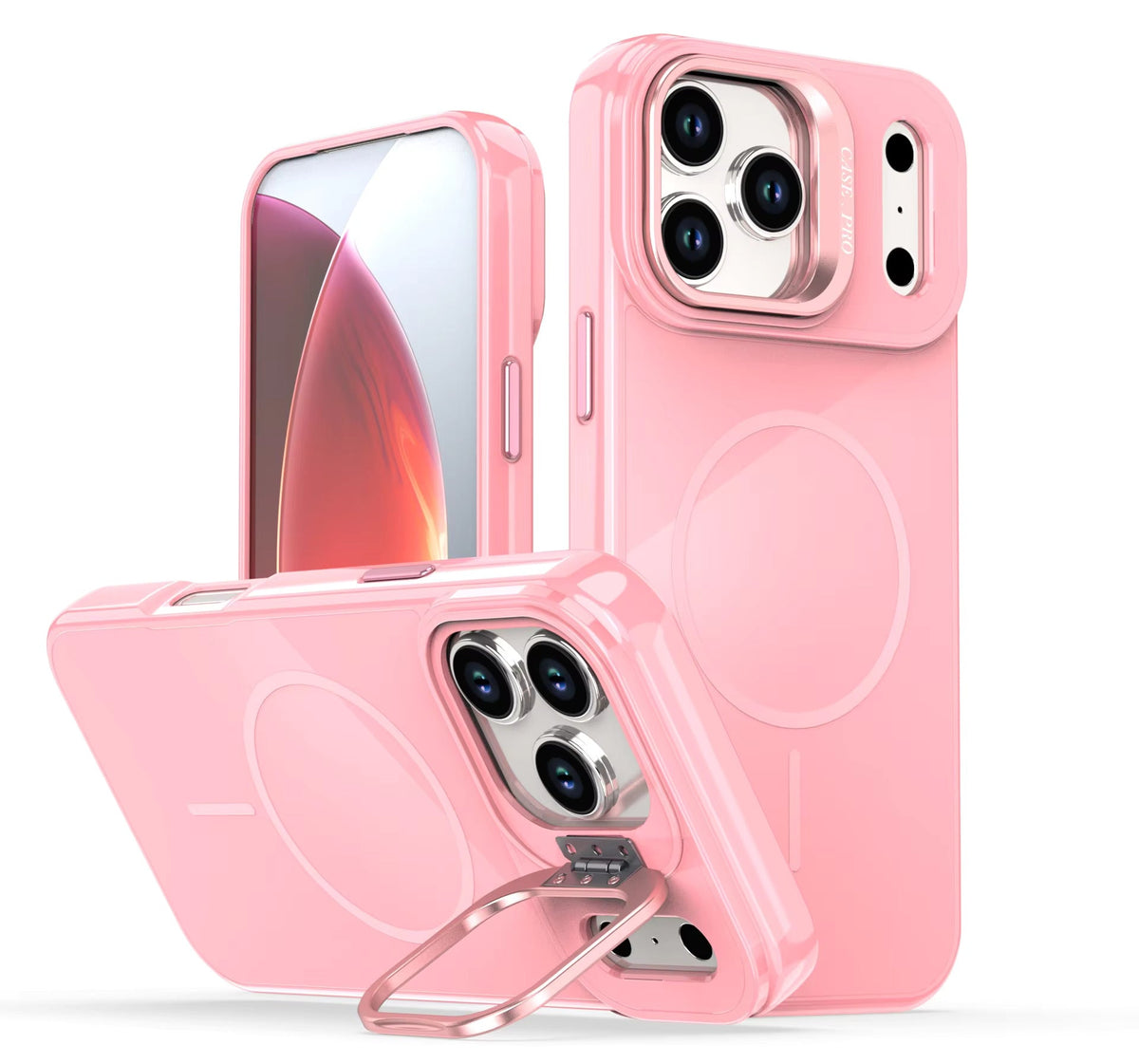Reiko Built-in Stash Stand, Shockproof, Sturdy, Compatible with MagSafe Protection  Stylish Cover,  Compatible  with IPHONE 17 PRO,PC76-IPH17PROPK