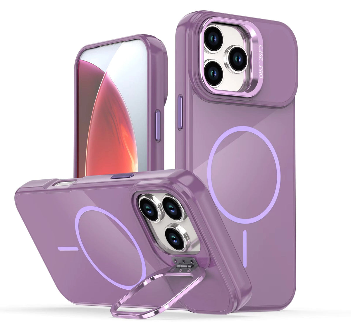 Reiko Built-in Stash Stand, Shockproof, Sturdy, Compatible with MagSafe Protection  Stylish Cover,  Compatible with IPHONE 17  , PC76-IPH17PP
