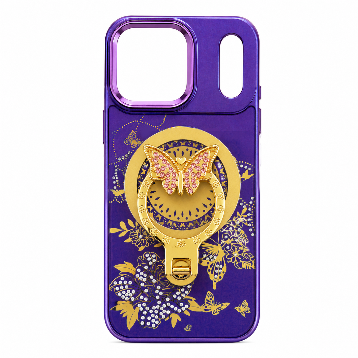 Glitter Sparkle Butterflies Ring Stand Bling Diamond Kickstand Shockproof Protective Cover in purple, compatible for  IPHONE 17 PRO / IPHONE 18 PRO | SKU: PC83-IPH17PROPP