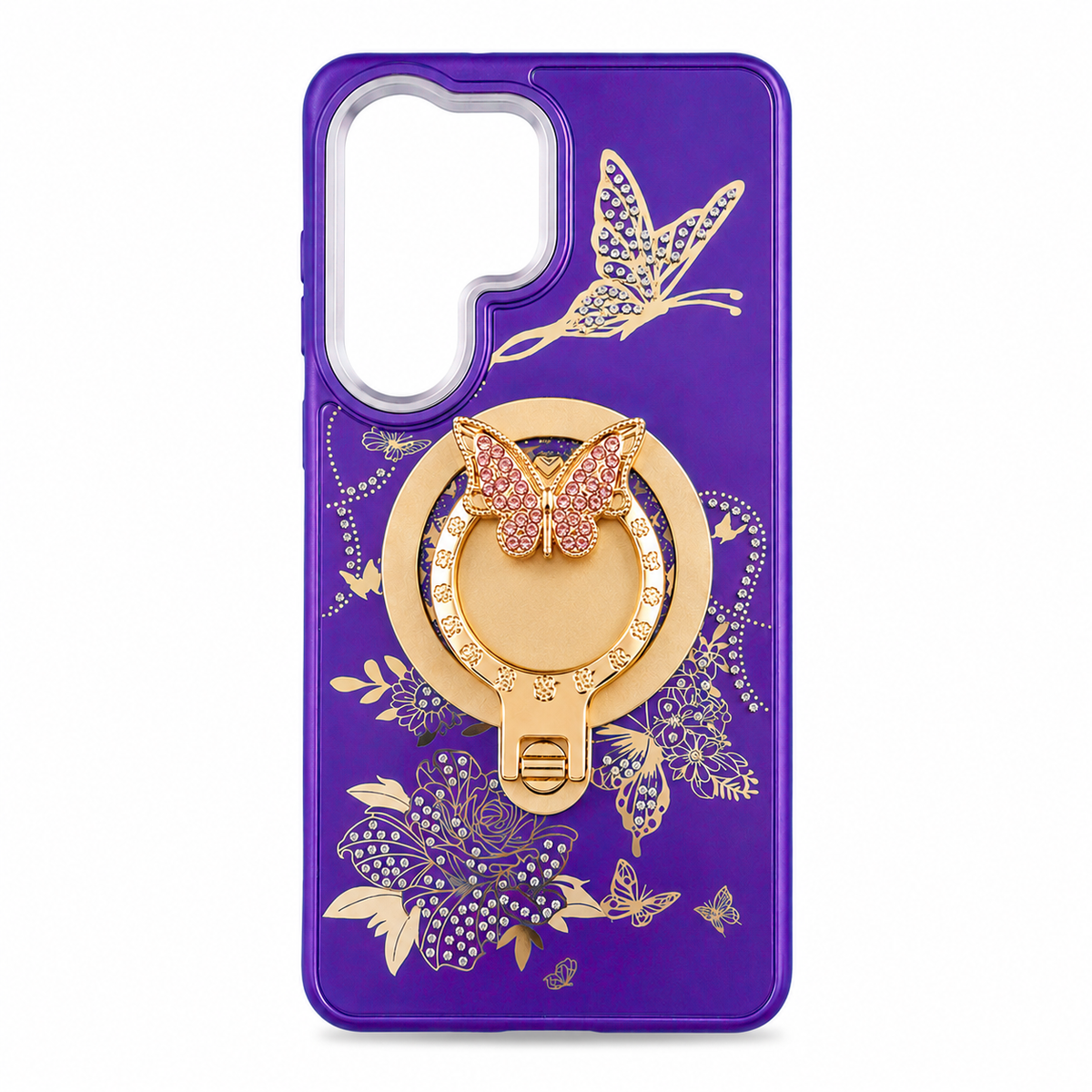 Glitter Sparkle Butterflies Ring Stand Bling Diamond Kickstand Shockproof Protective Cover in Purple, compatible for  SAMSUNG S26 PLUS