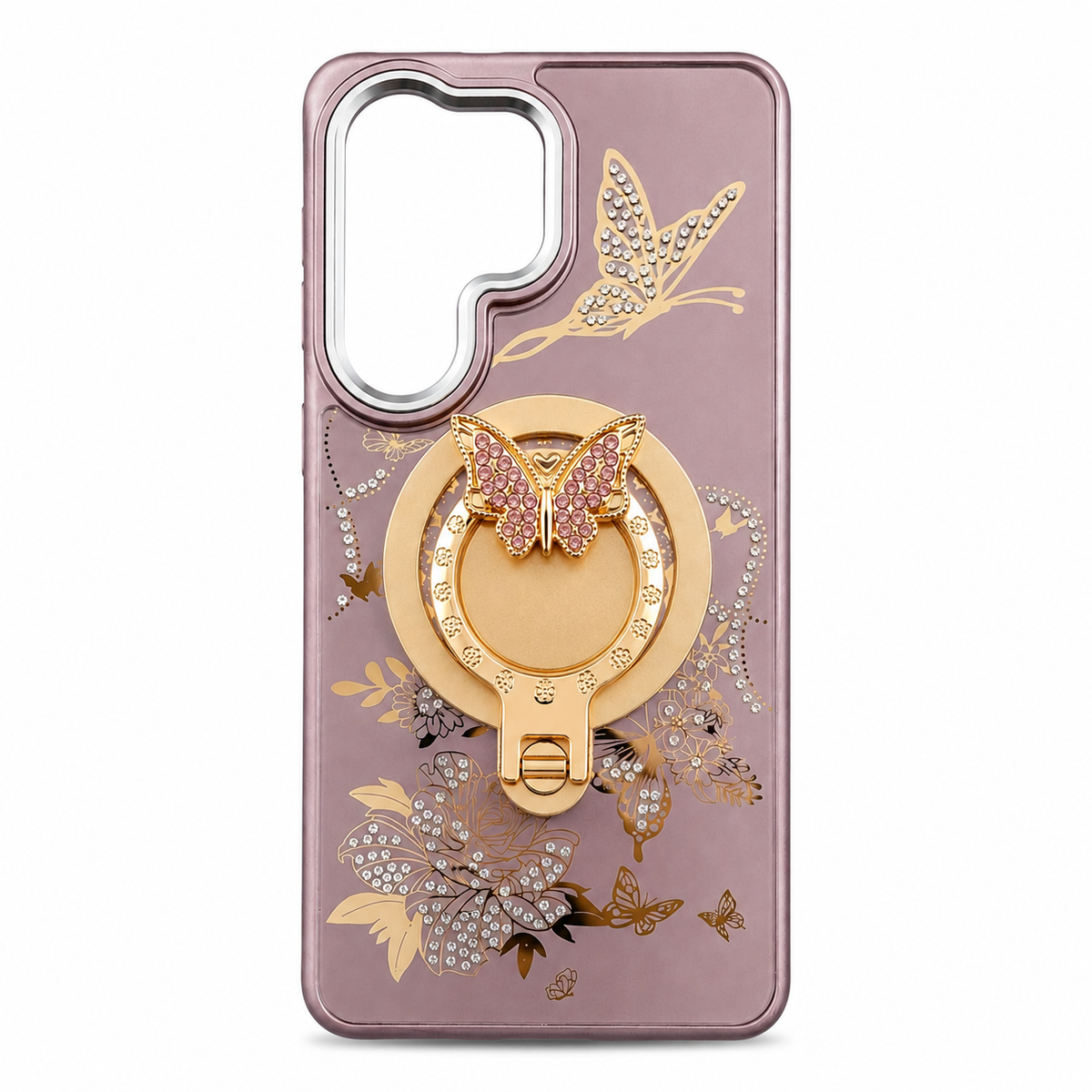 Glitter Sparkle Butterflies Ring Stand Bling Diamond Kickstand Shockproof Protective Cover in Rose Gold, compatible for  SAMSUNG S26 ULTRA