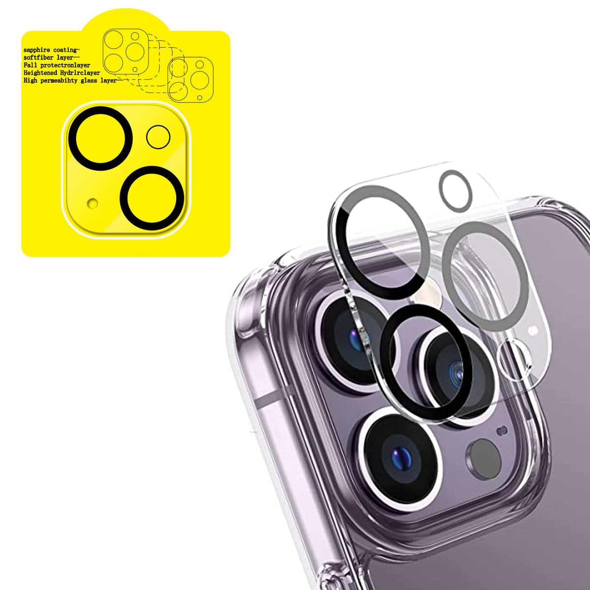 Reiko Clear Camera Protector compatible with iPhone 14 Pro/14 Pro Max   and iPhone 15 Pro/15 Pro Max