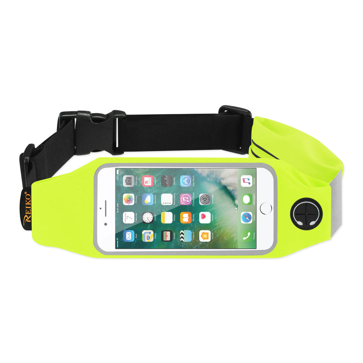 REIKO RUNNING SPORT BELT FOR 5 INCHES DEVICE WITH TWO POCKETS IN GREEN (5x5 INCHES)(SWB03-UNI50GR))