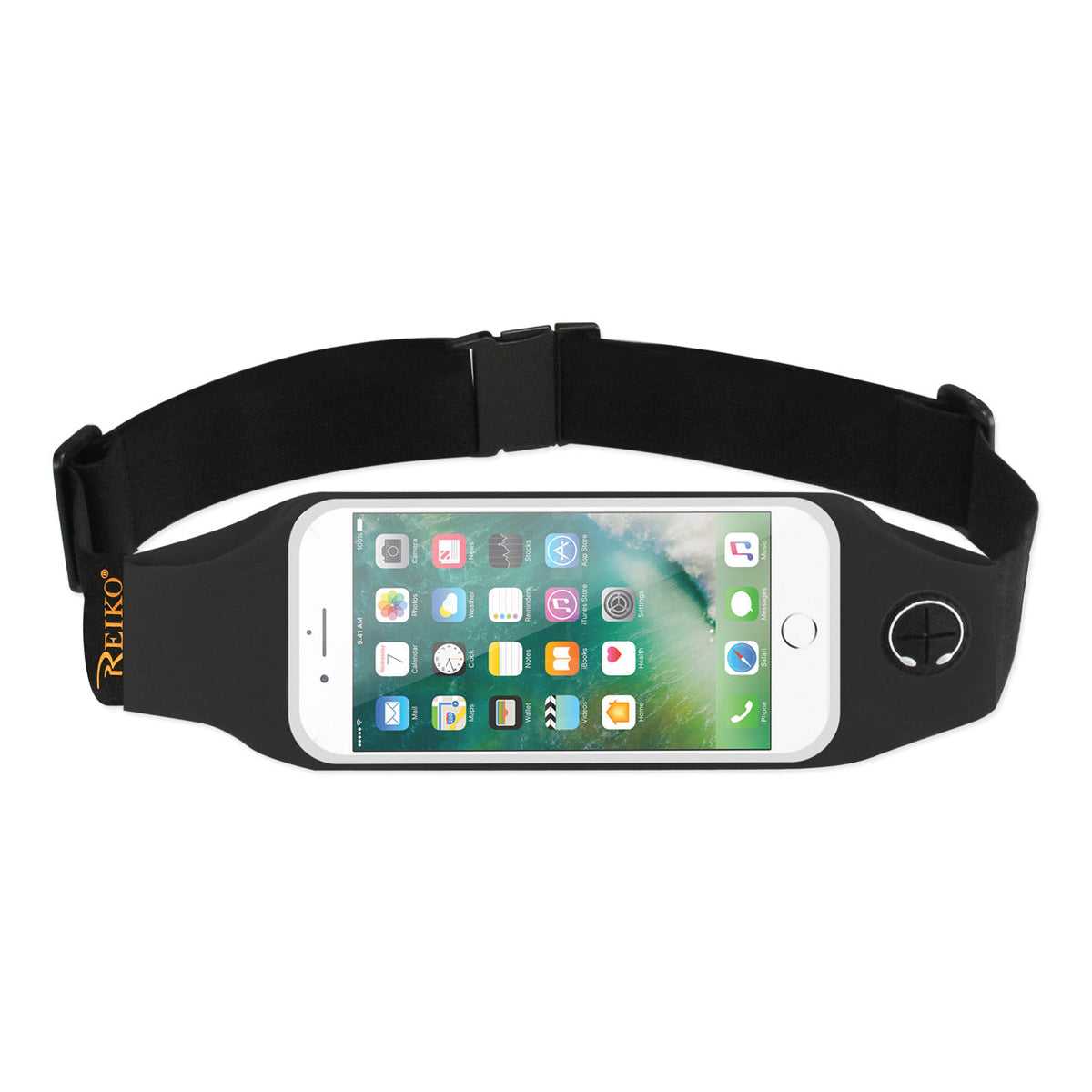 REIKO RUNNING SPORT BELT FOR 5.5 INCHES DEVICE WITH TWO POCKETS AND LED IN BLACK (5.5x5.5 INCHES)(SWB05-UNI55BK)