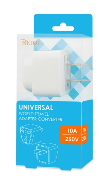 REIKO UNIVERSAL EUROPE EU / UK / AU TO US TRAVEL PLUG POWER ADAPTER CONVERTER IN WHITE (TAC-BK)