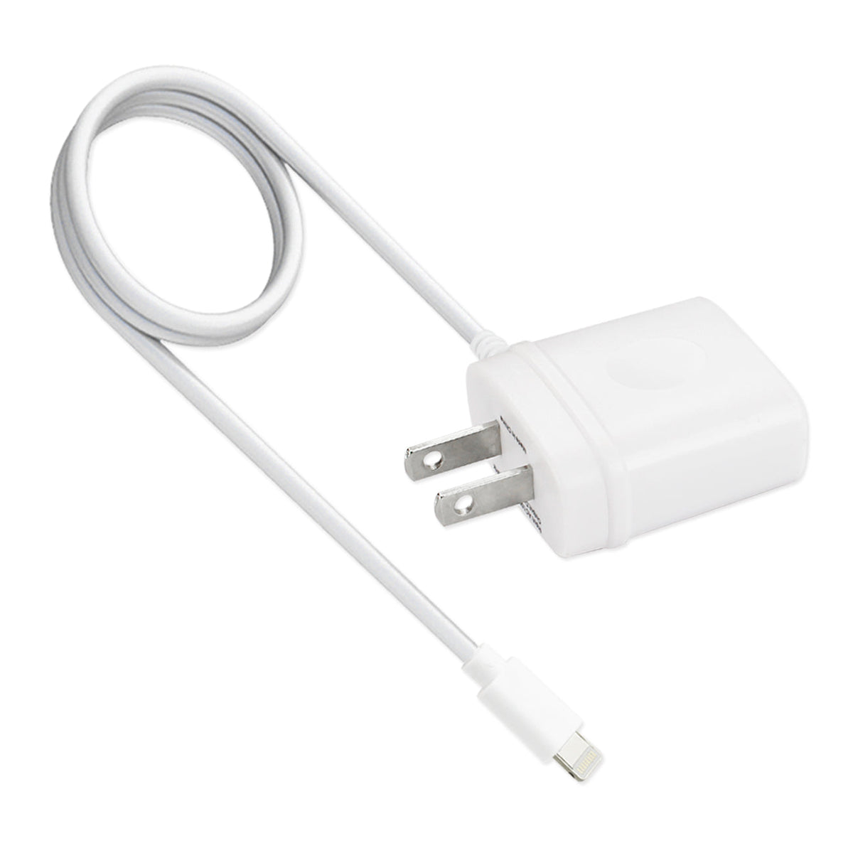 REIKO PORTABLE 8PIN USB TRAVEL ADAPTER CHARGER WITH BUILT IN CABLE IN WHITE