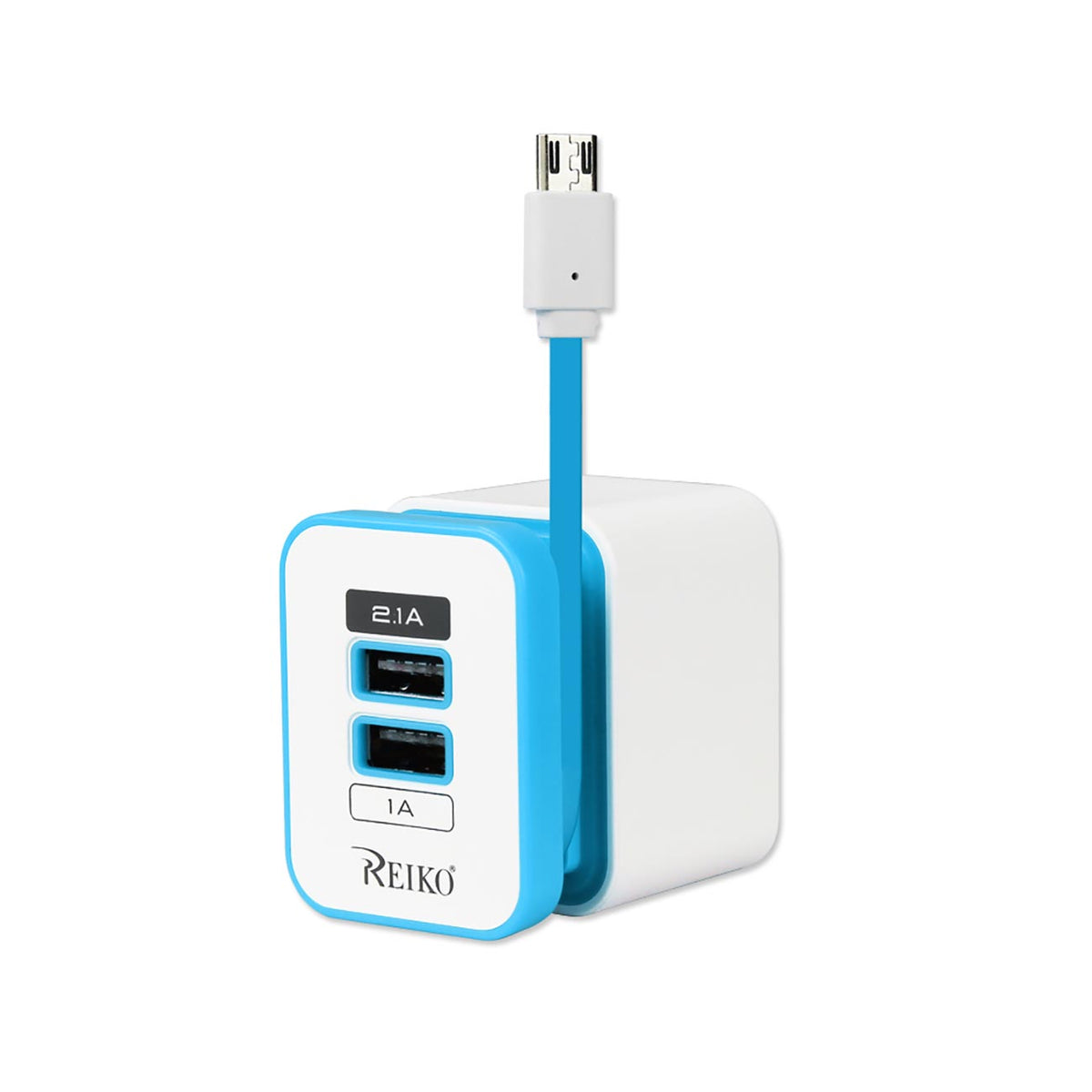 REIKO 2 AMP DUAL PORT PORTABLE TRAVEL ADAPTER CHARGER IN BLUE TC210-2A5VBL