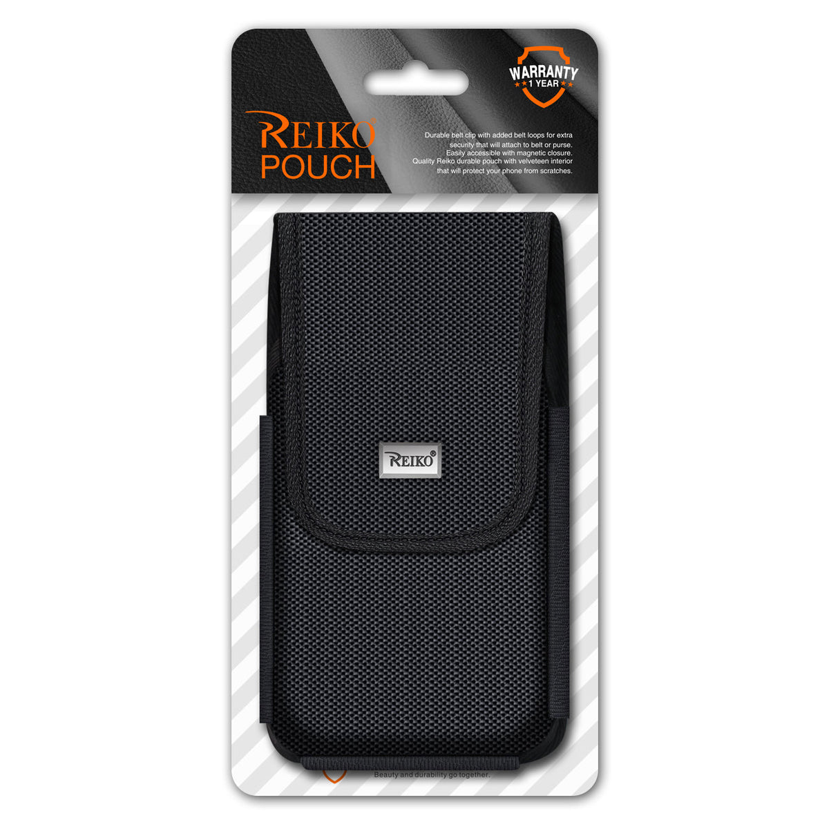 Reiko Vertical Rugged Pouch With Velcro Closure and Belt Clip In Black (6.6 x3.5 x 0.7 Inches) | SKU: VP12B-663507BK