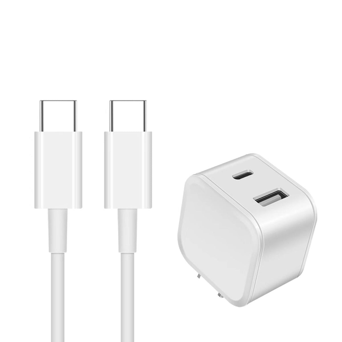 PD Dual Ports Travel Wall Charger Adapter Fast Charging with 3FT USB-C to Type-C Cable SKU:WC2IN1-PD20WTYPECWH